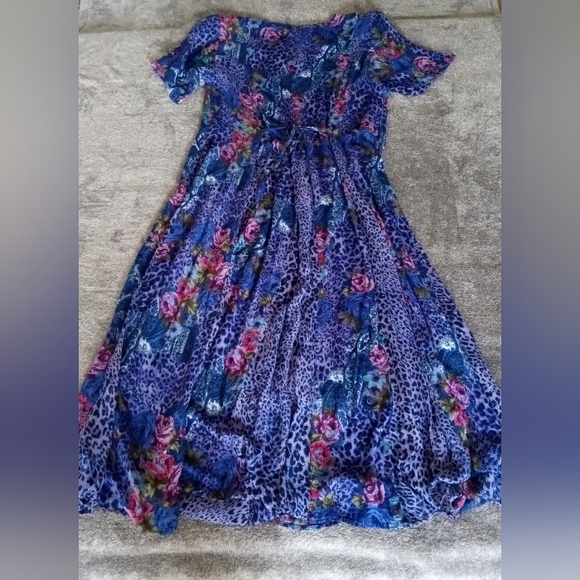 Vintage 90s Mixed Print Rayon Dress - Picture 2 of 9